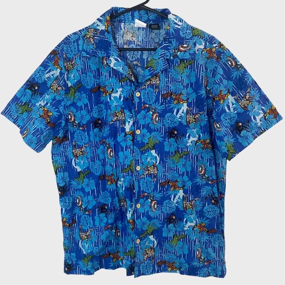 Marvel Avengers Tropical Hawaiian Shirt Blue Men's Large Short-Sleeve Button-Up - Picture 1 of 11